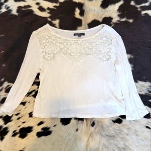 White eyelet crochet America eagle top